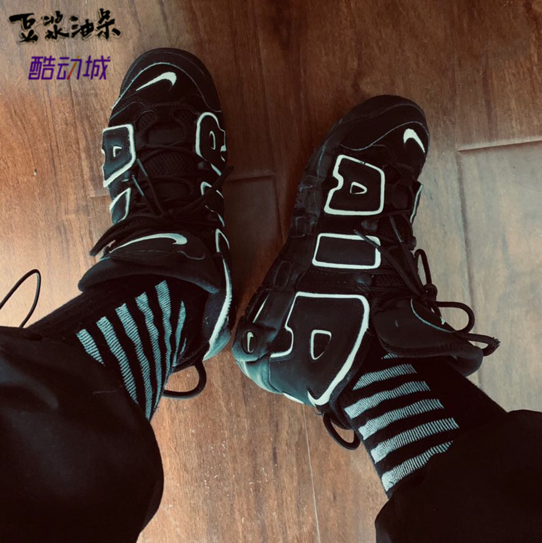 Nike Air More Uptempo GS 皮蓬大AIR 女子黑白篮球鞋 415082-002