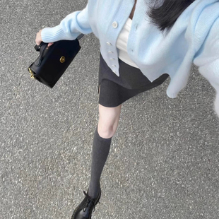 28cm灰色小腿袜女春夏薄款长筒袜jk堆堆袜显瘦中筒强压力过膝袜子