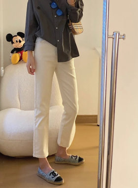 九分杏色烟管牛仔裤女八分直筒