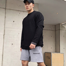 运动毛衣男长袖2019新款圆领秋季健身休闲破洞黑色纯棉宽松外套