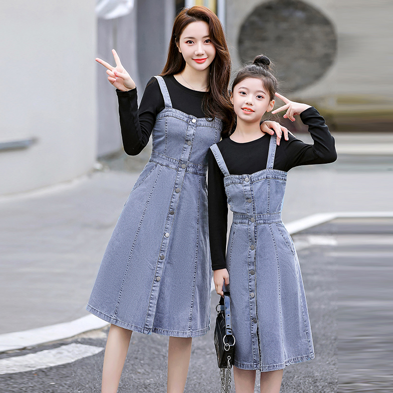 炸街亲子装2025春装新款牛仔套装