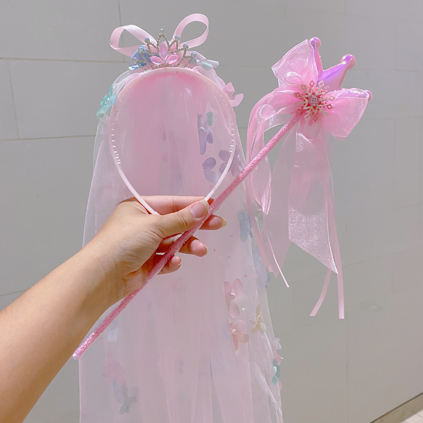 女童公主皇冠蝴蝶结网纱发箍
