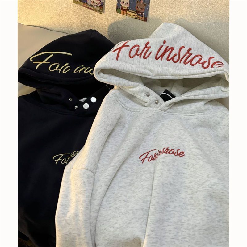 刺绣字母白灰色连帽卫衣男外套