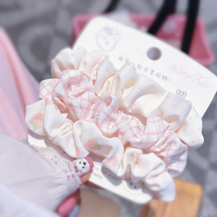 可爱动漫奶油马尾小肠少女温柔头绳发饰蓝系皮筋春夏碎花发绳发圈