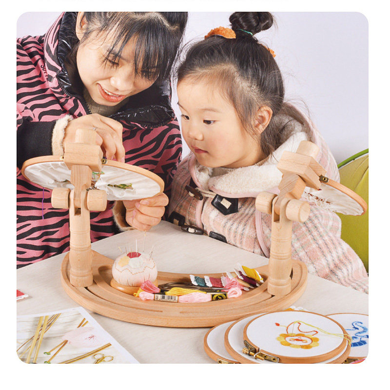 法式十字绣刺绣绣花台式小型绣架工具可调节双人绣亲子新榉木苏绣