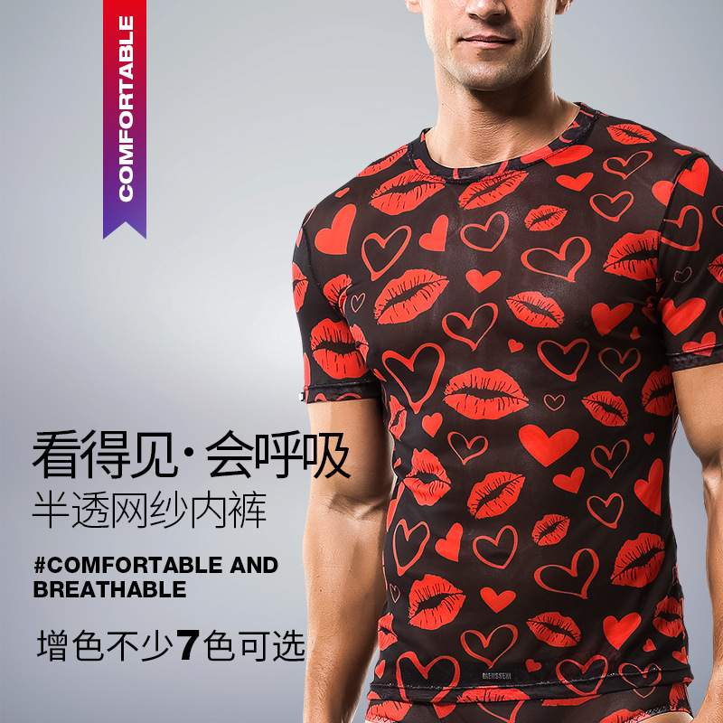 舒适感男士网纱透气短袖睡衣