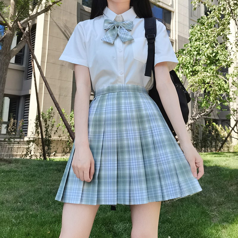雪松jk制服格裙全套正版短袖衬衫套装日系学院风校供感绿色百褶裙