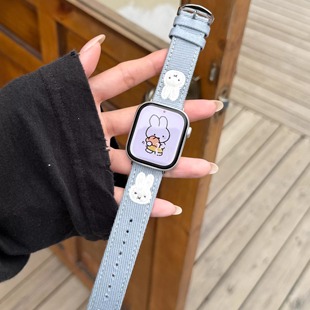 刺绣米菲兔牛仔表带适用新款 s11代苹果iwatch98se手表s11小米9PRO