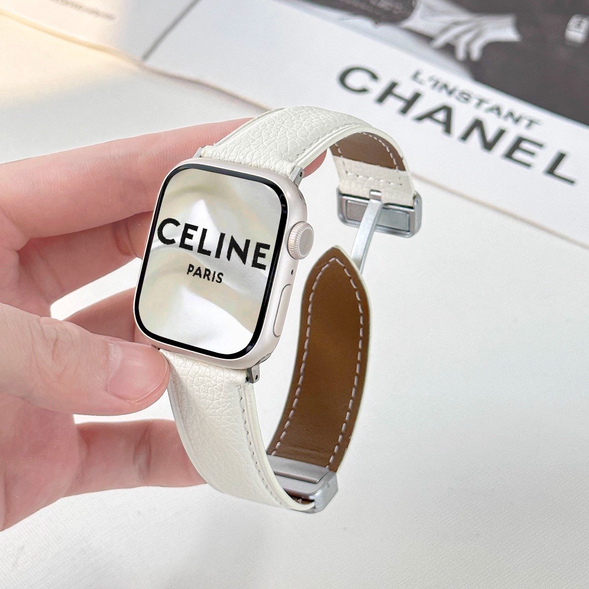 适用iwatch新款s11荔枝纹磁吸扣