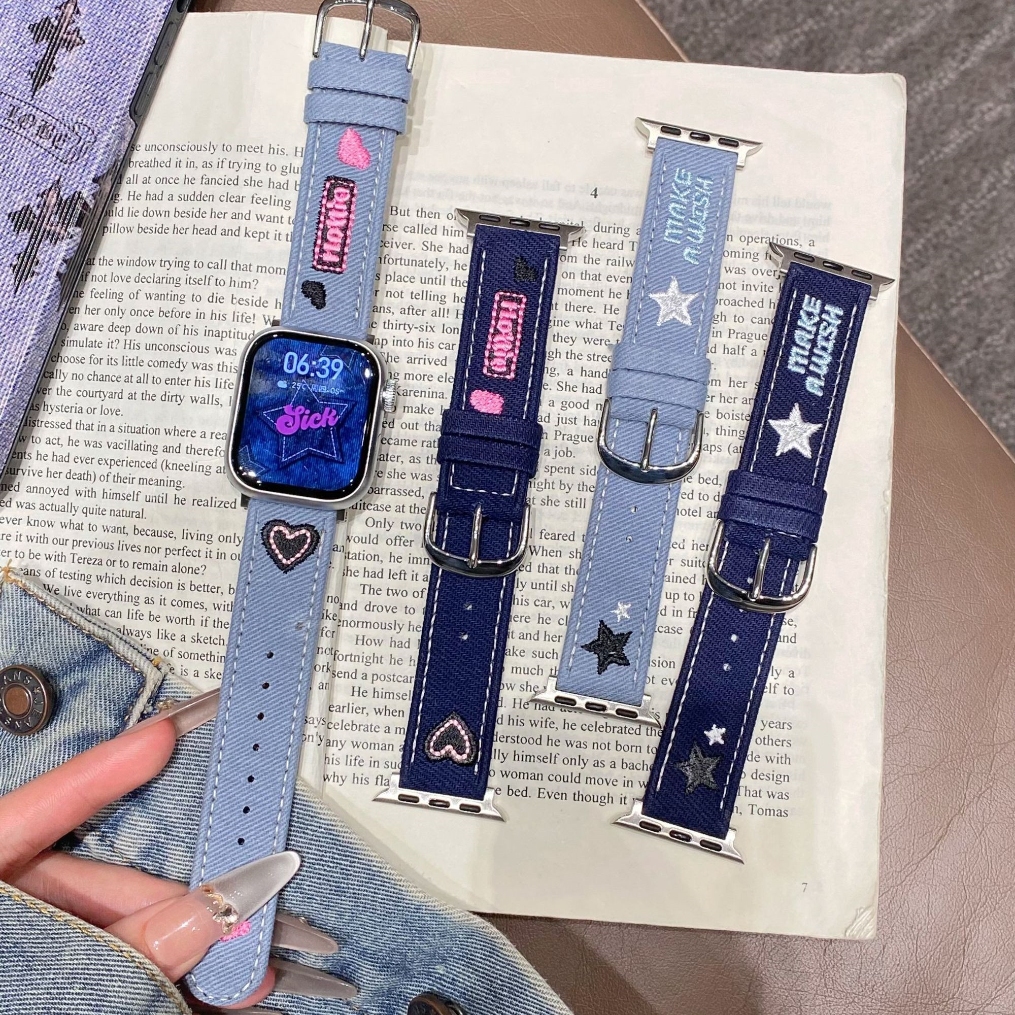 苹果手表iwatch10表带牛仔星星