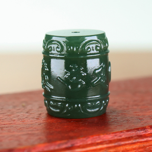 新疆和田玉六字真言桶珠青玉手串男配饰单珠天然玉石桶珠手串女