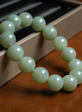 天然新疆和田玉青白玉圆珠手串女情侣款玉石手链男8-14mm手饰素圈