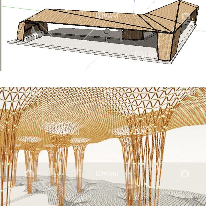 异形折面喇叭造型廊架雨棚现代凉亭公园构筑物花架草图大师su模型