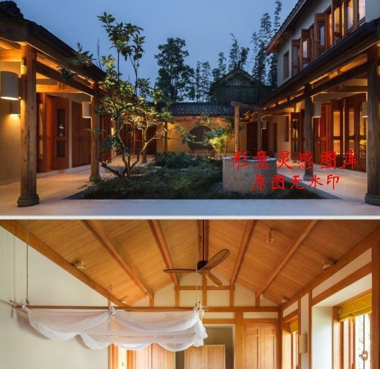 农家农舍民居改造乡村自然原木风格度假村酒店民宿客栈设计效果图