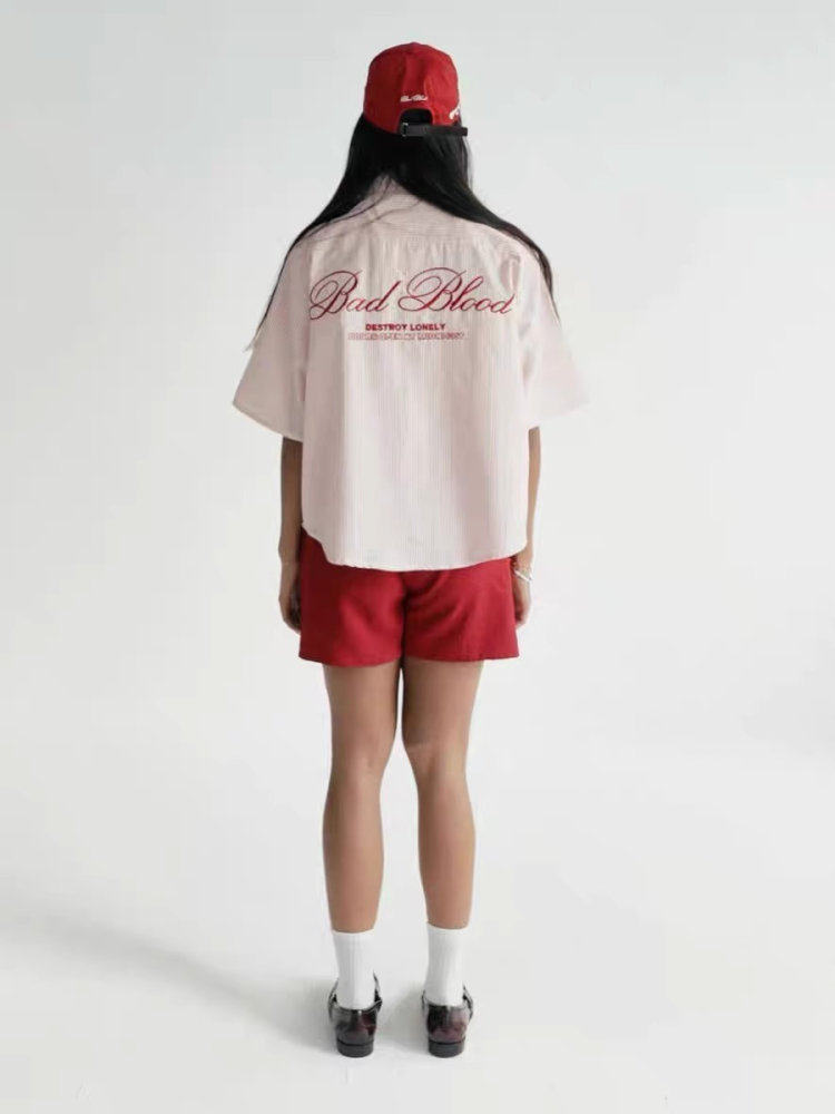 Badblood Retro Striped Shirt & Embroidered Shorts Set - Your Summer Vibe - Product image 3