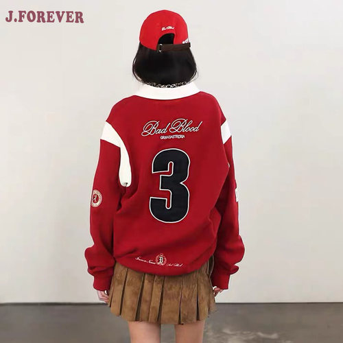 美式复古拼接撞色POLO衫