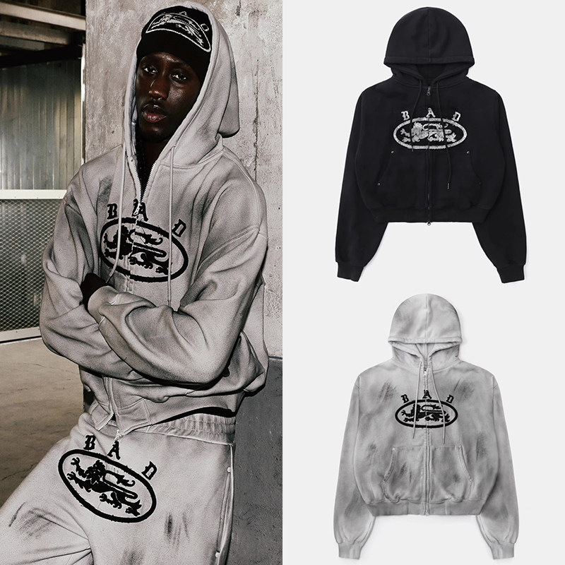 badblood美式复古扎染休闲宽松男女同款刺绣长袖短款拉链连帽外套,女装/女士精品,卫衣/绒衫,淘宝优惠券,粉丝福利购,淘宝优惠卷