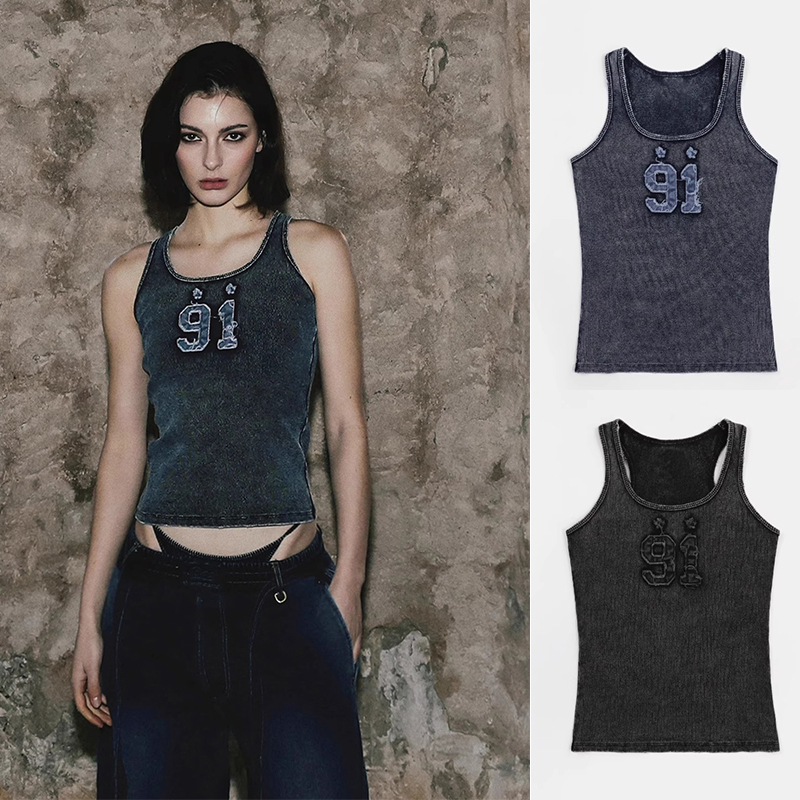 badblood复古牛仔修身上衣背心女