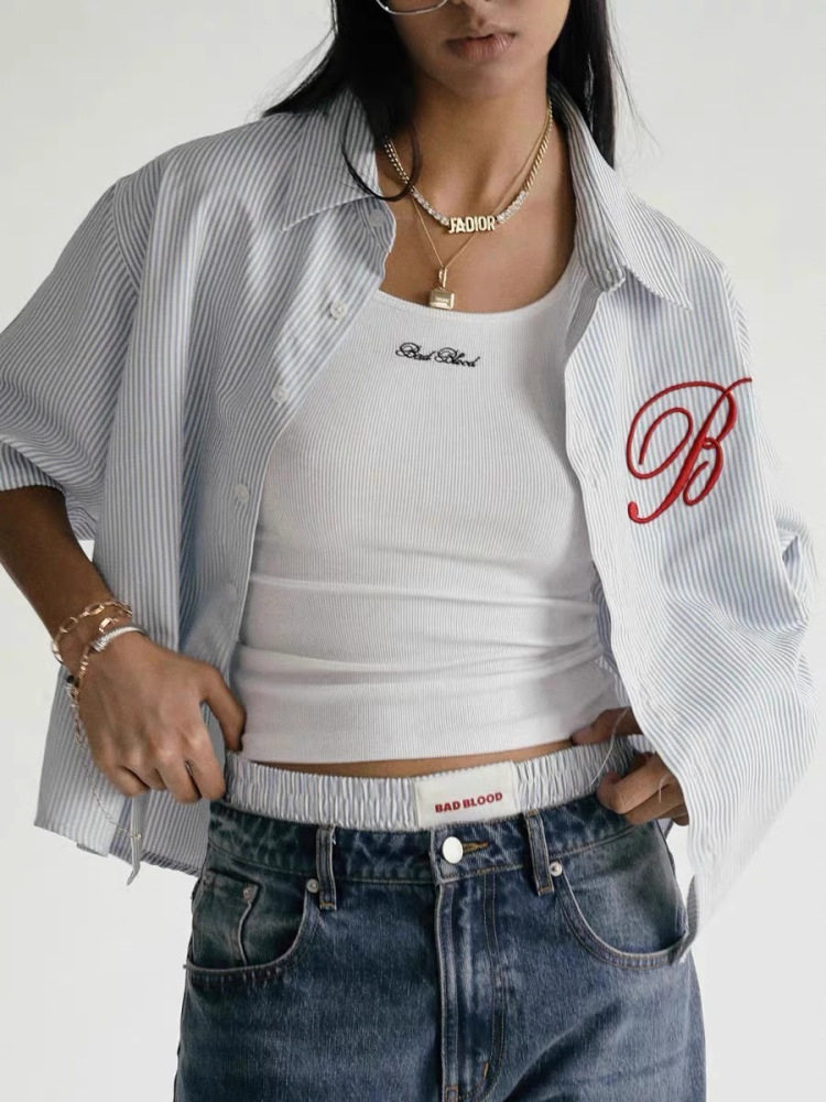 Badblood Retro Striped Shirt & Embroidered Shorts Set - Your Summer Vibe - Product image 4