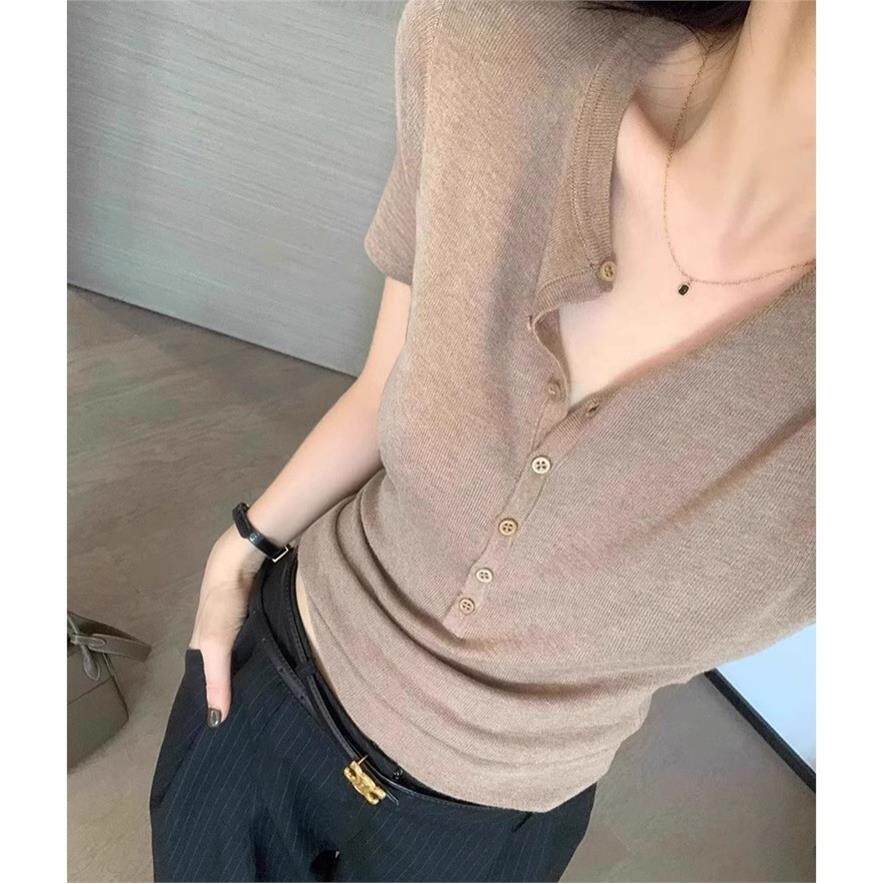 高级老钱风短袖针织衫女