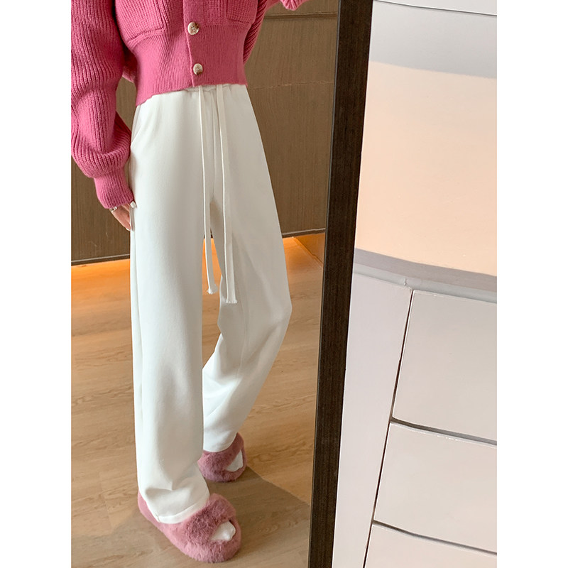 垂感抽绳直筒裤女春秋冬季2024新款小个子糯米裤窄版白色拖地裤子,女装/女士精品,卫裤,淘宝优惠券,粉丝福利购,淘宝优惠卷