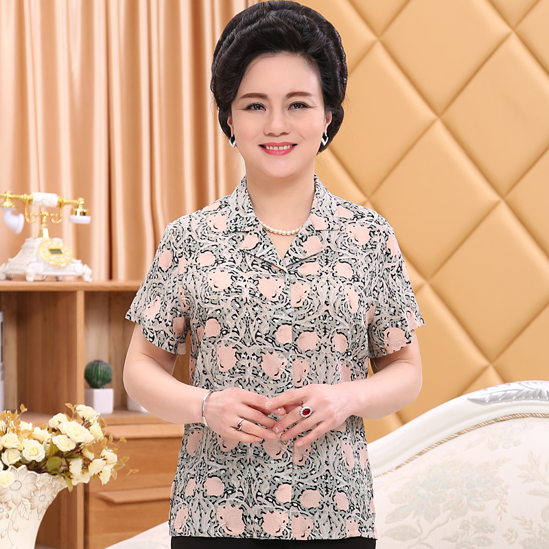 真丝衬衫女士短袖大码中老年妈妈装夏新款100%桑蚕丝宽松衬衣薄款