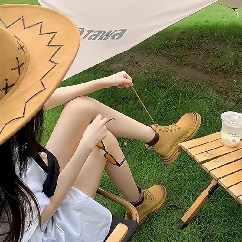 马丁靴韩版网红时尚爆款小黄靴防滑PU防水面保暖外穿休闲短靴女潮_小丫拖鞋_女鞋-第4张图片-提都小院