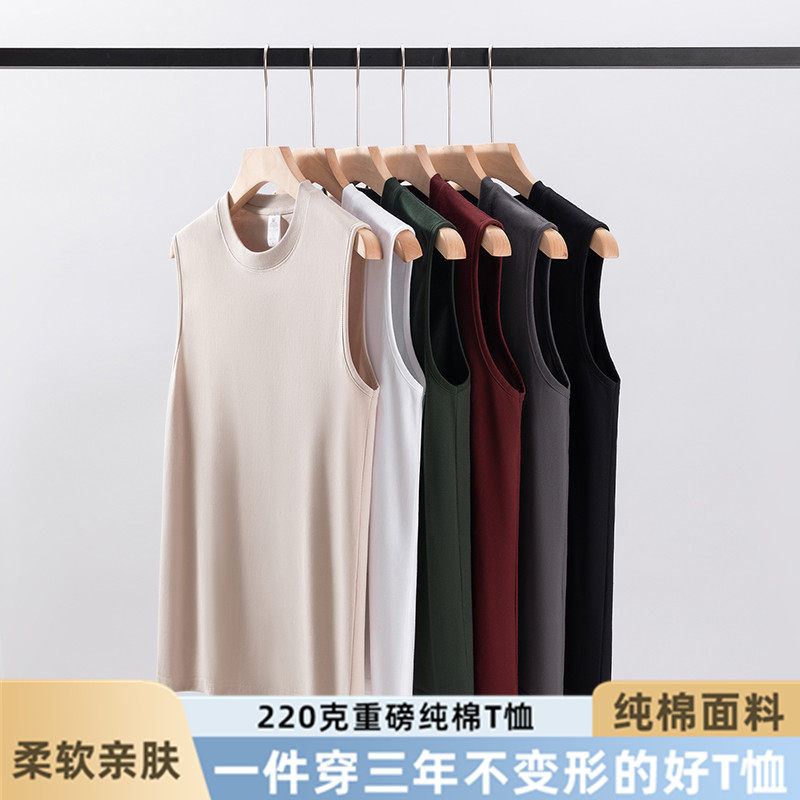 220g重磅纯棉无袖T恤男女外穿坎肩宽松运动纯色背心男士打底上衣t