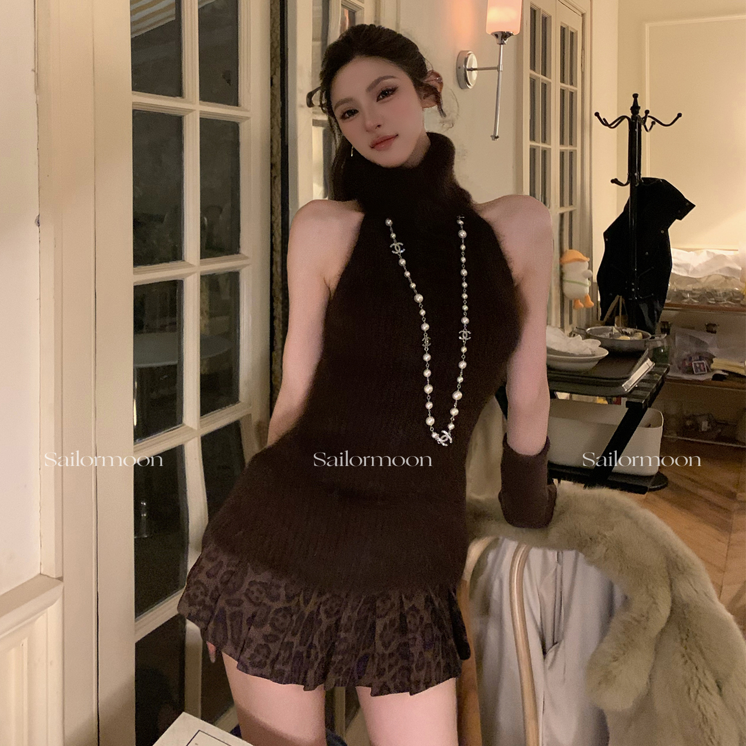 F PROJECT【老钱高智】兔绒无袖高领针织打底衫上衣冬季气质内搭