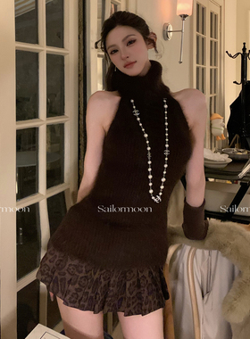 F PROJECT【老钱高智】兔绒无袖高领针织打底衫上衣冬季气质内搭