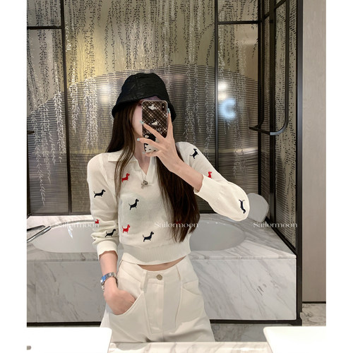 F RPOJECT【秋日cleanfit氛围】小狗提花套头长袖针织衫女秋季