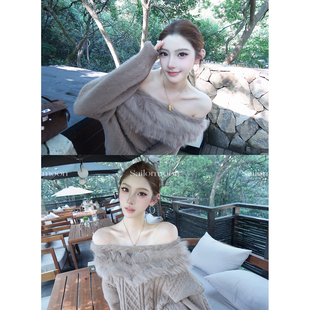 全真狐狸毛一字领麻花毛衣女秋冬针织上衣 北欧周末 PROJECT