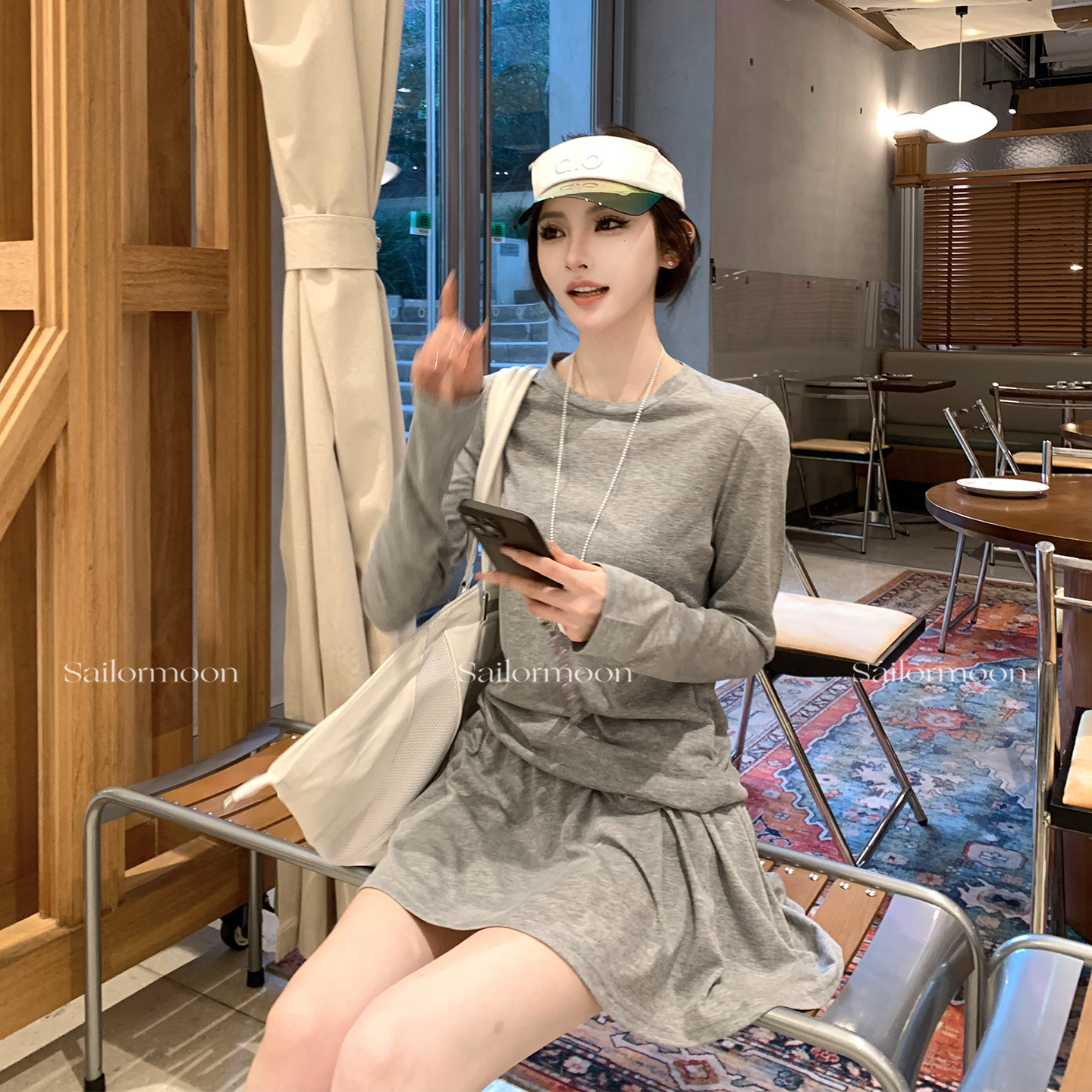 F PROJECT【奶油芭蕾】天丝棉针织薄款长袖T恤防晒上衣短裙裤套装