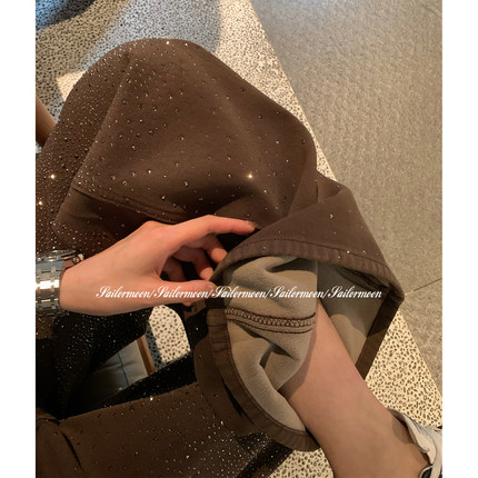 F PROJECT【璀璨钻石爆闪裤】重工烫钻显瘦高腰加绒宽松牛仔裤女