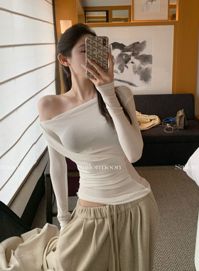 F PROJECT【长期主义】含羊毛一字肩斜肩长袖上衣女秋内搭打底衫