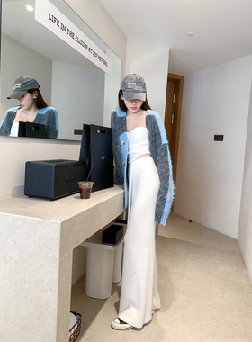 F PROJECT 抽绳仿貂绒阔腿裤女春秋冬百搭高腰显瘦休闲直筒裤长裤