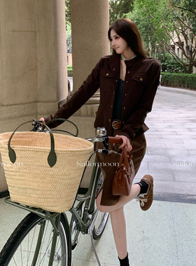 F PROJECT【格林古堡】摩登翻领麂皮外套女秋冬百搭工装风夹克