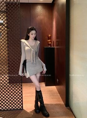 F PROJECT【miu系私服】撞色抽绳腰头设计拼接针织半身裙设计感