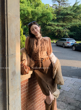 F PROJECT【焦糖莉莉安】复古高腰麂皮绒半身裙女显瘦中款直筒裙