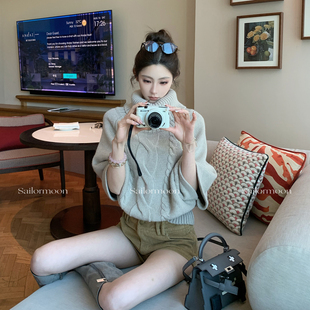 针织衫 多种穿法复古麻花高领斗篷毛衣中袖 古早氛围 PROJECT