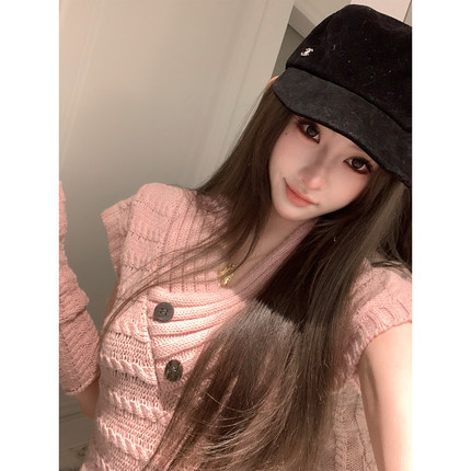 1.9/20点【允真】 纯欲羊毛针织一字肩V领收腰显瘦包臀袖套连衣裙