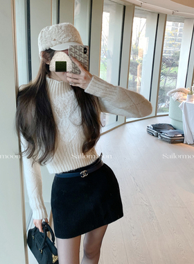 F PROJECT【费城日记】色织精纺羊毛羊绒坑条肌理针织包臀半身裙