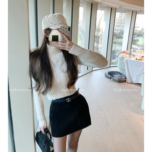 F PROJECT【费城日记】色织精纺羊毛羊绒坑条肌理针织包臀半身裙