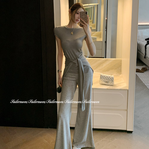 F PROJECT【softcore】薄披肩系带修身针织短袖女春夏休闲上衣