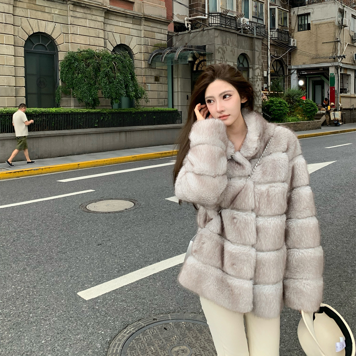 F PROJECT【经典韩女】立领仿狐狸毛环保皮草女秋冬毛毛外套百搭