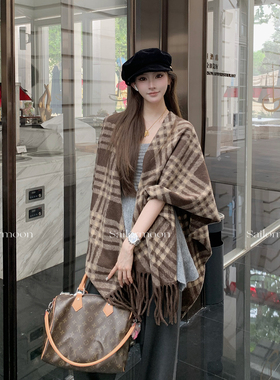 F PROJECT【美神氛围】格纹/晕染水墨画披肩女大围巾斗篷披风
