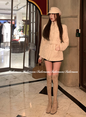 F PROJECT【中央公园】老钱风丝绒立体菱格夹棉收腰系带保暖外套