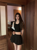 黑色背心压褶半身裙休闲套装 PROJECT 女夏设计感小众洋气两件套