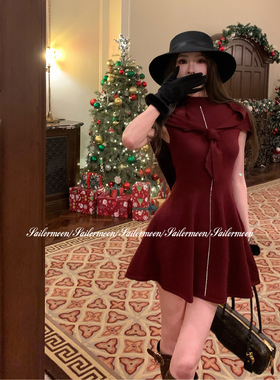 F PROJECT【苏豪区】绵羊绒套头针织烫钻收腰气质披肩连衣裙