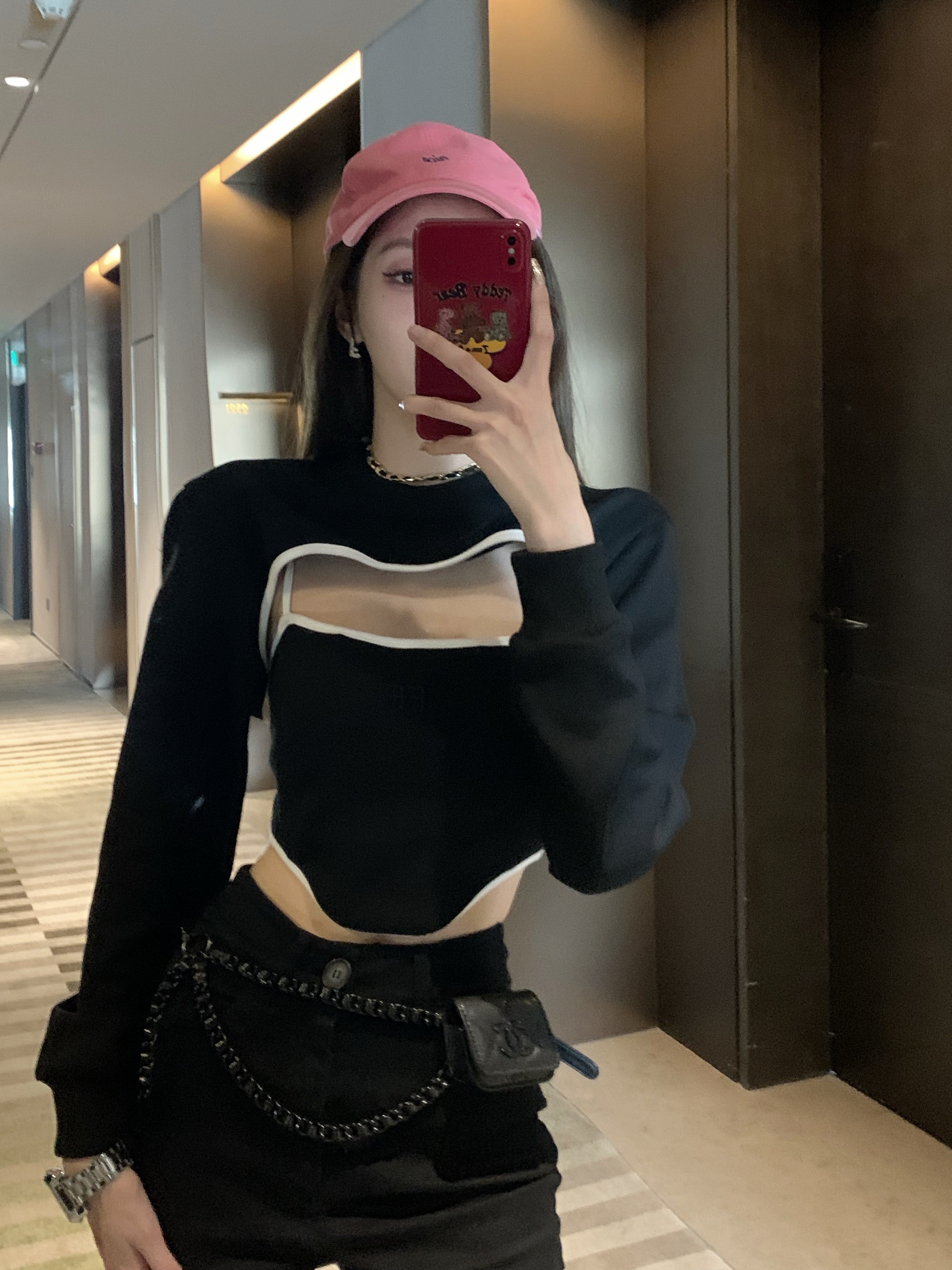 黑色鱼骨系带早秋百搭卫衣套装